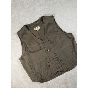 Vintage Eddie Bauer Outdoor XL Utility Vest Hunting Olive Green Pockets Button
